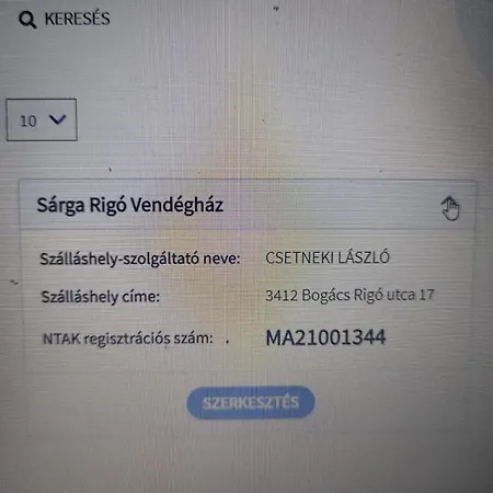 Sargarigo Vendeghaz Holiday home Bogacs